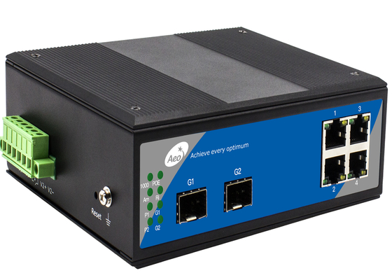 Sakelar Serat SFP Ring Loop Terkelola 2 Slot SFP Gigabit + 4 Port Ethernet Gigabit
