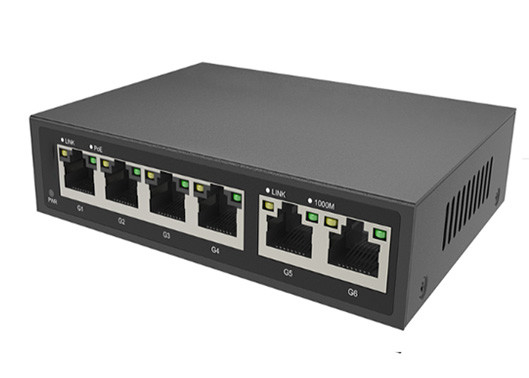 Full Gigabit 6 Port POE Ethernet Switch 1-4 Dukungan BT PoE MAX 90W
