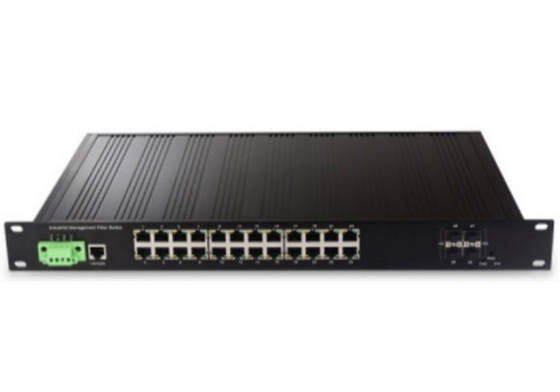 28-port Managed Industrial Ethernet Switch dengan 4 10G SFP+ Slot dan 24 10/100/1000Base-T ((X) Ethernet Port