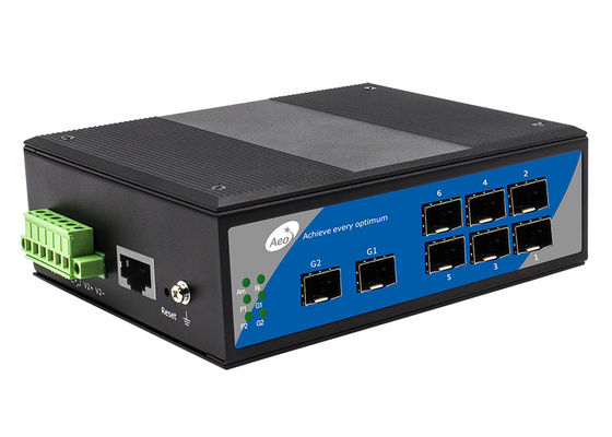 Industrial Cascading Managed Fiber Switch 2 Gigabit SFP 6 Port SFP 10 / 100Mbps