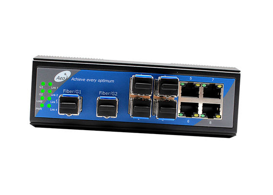 Industrial Guide Rail SFP Switch 2 Gigabit SFP dan 4 Ethernet 10 / 100Mbps dan 4 Port SFP 10 / 100Mbps
