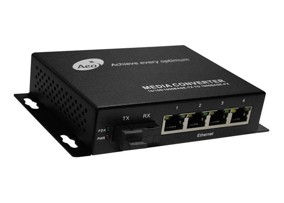 IP30 Fiber To Ethernet Media Converter 4 Ethernet dengan 1 Port Fiber
