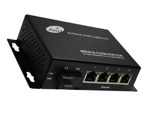 1 Fiber 4 POE Port 10 / 100M Media Converter Single Mode Single Fiber