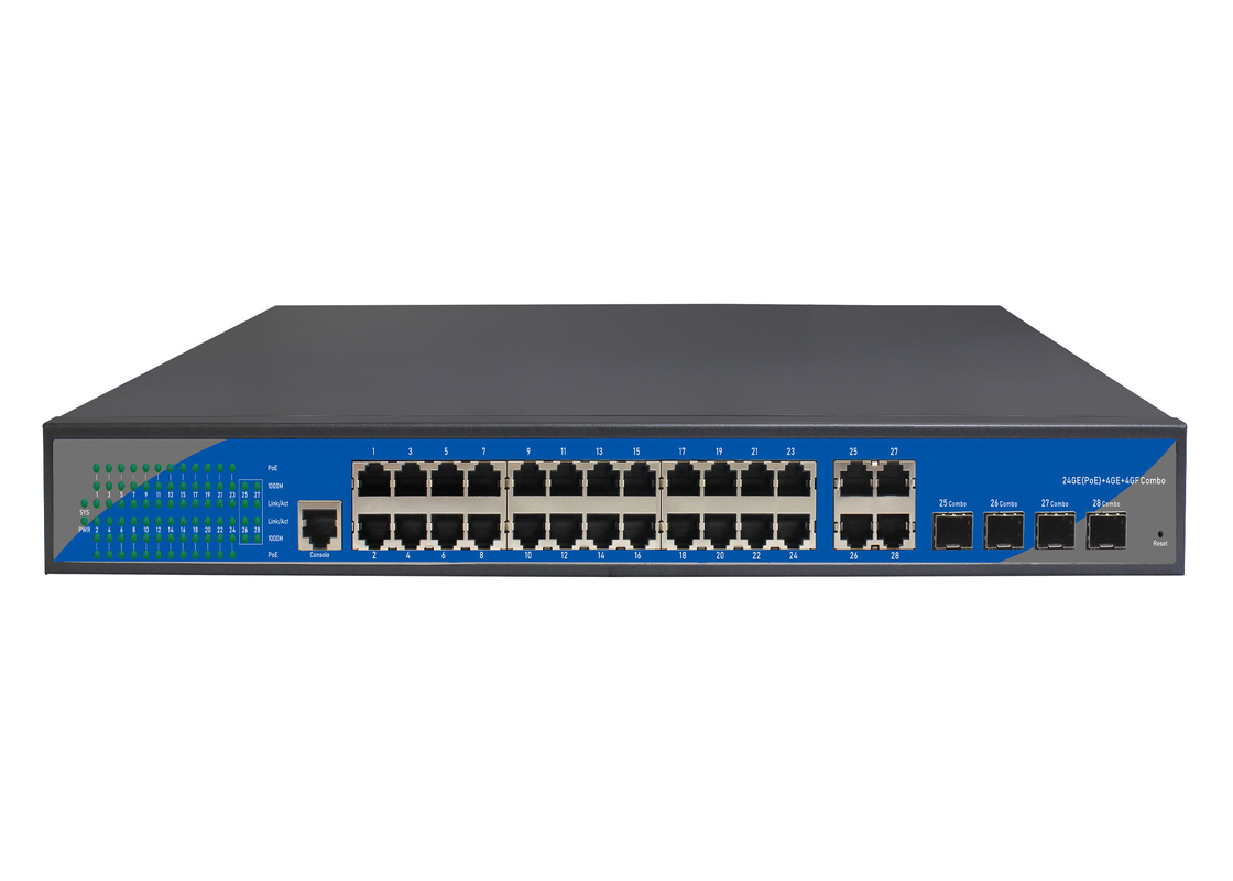 24+4 Giga Poe Switch, Dukungan Sakelar Serat yang Dikelola Web 802.3af/at