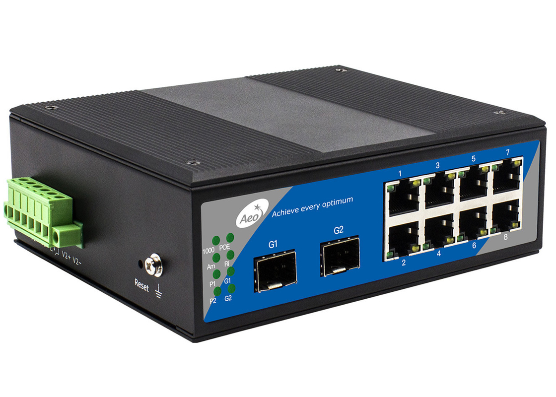 10-port Full Gigabit Industrial Unmanaged Switch dengan 8 Port RJ45 dan 2 SFP
