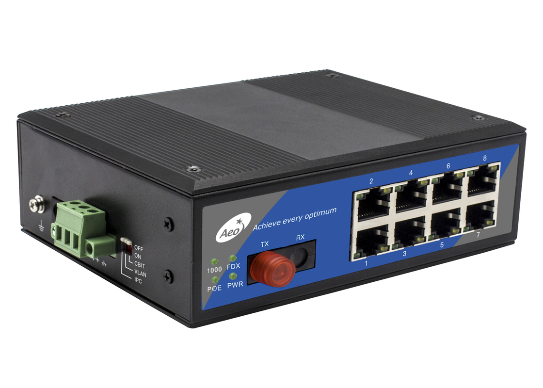 10/100/1000Mbps POE Fiber Switch 0-100km dengan 1 Fiber Port dan 8 POE Ethernet Port