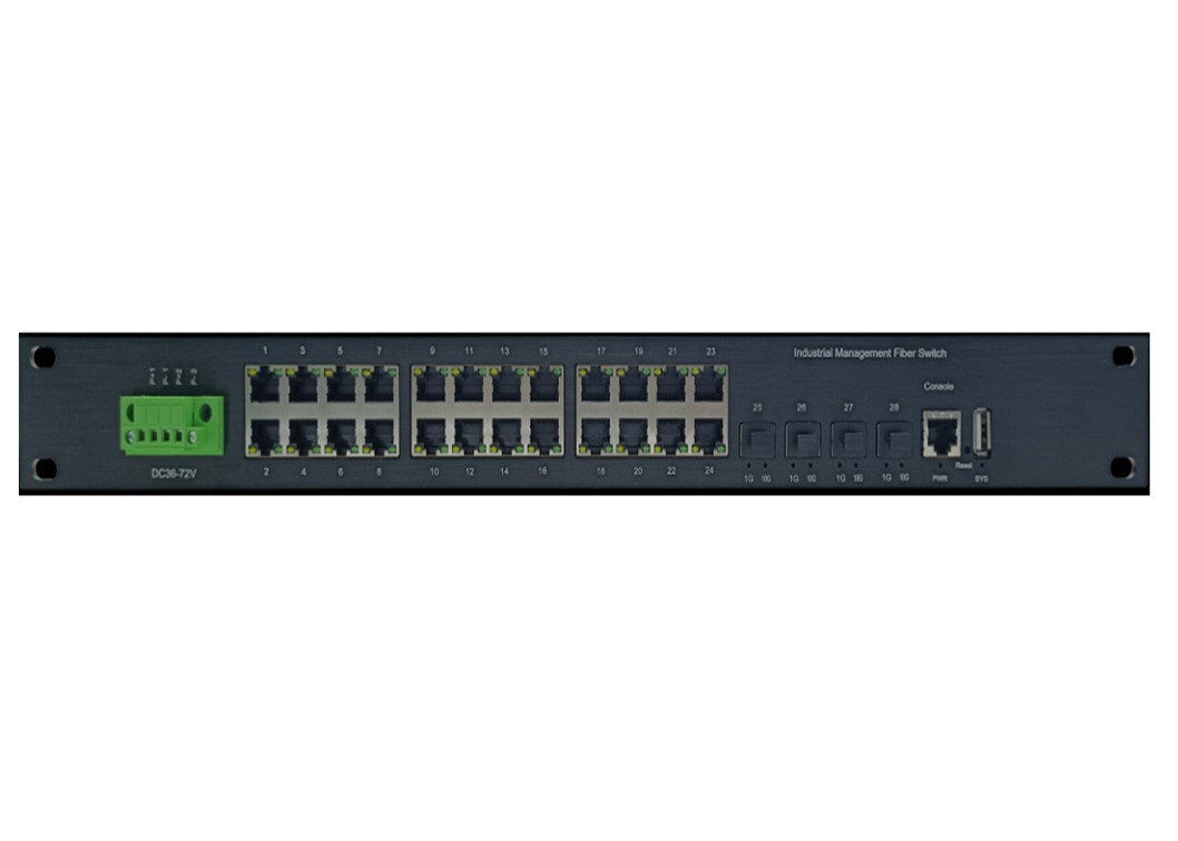 Managed Industrial Ethernet Switch Dengan 24 10/100/1000Base-T (((X) Port Dan 4 10G SFP+ Port