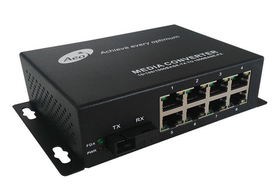Gigabit 8 Port Ethernet Fiber Media Converter dengan 1 Port Fiber dan 8 POE